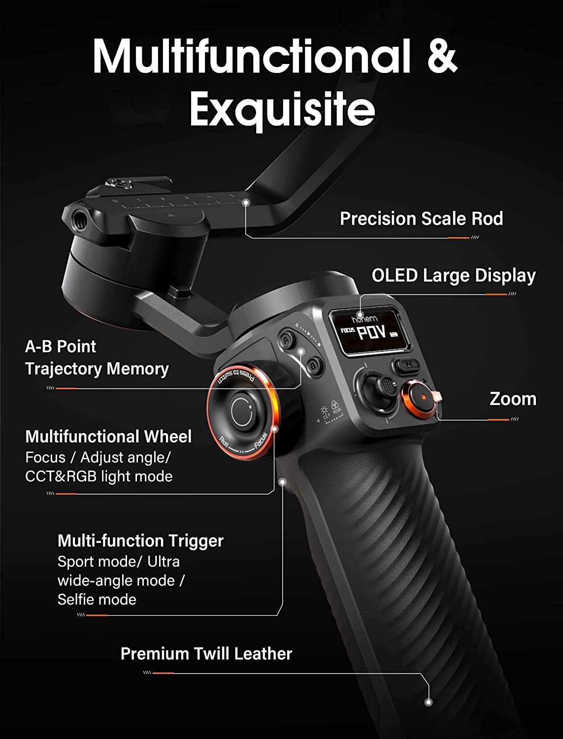 Hohem iSteady M6 smartphone gimbal features multifunctional wheel and OLED display for precise control