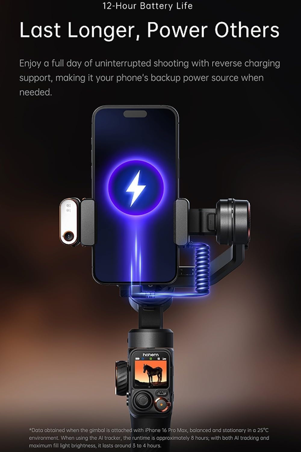 Hohem iSteady M7 gimbal for smartphone with 12-hour battery life and reverse charging support