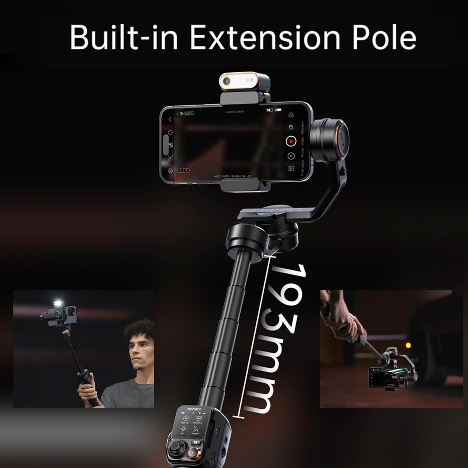 Hohem iSteady M7 gimbal for smartphone with built-in extension pole for enhanced stability
