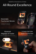 Hohem iSteady M7 gimbal for smartphone showcasing detachable touchscreen remote and AI tracker features