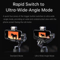 Hohem iSteady M7 gimbal for smartphone showcasing rapid switch to ultra-wide-angle mode with phone display