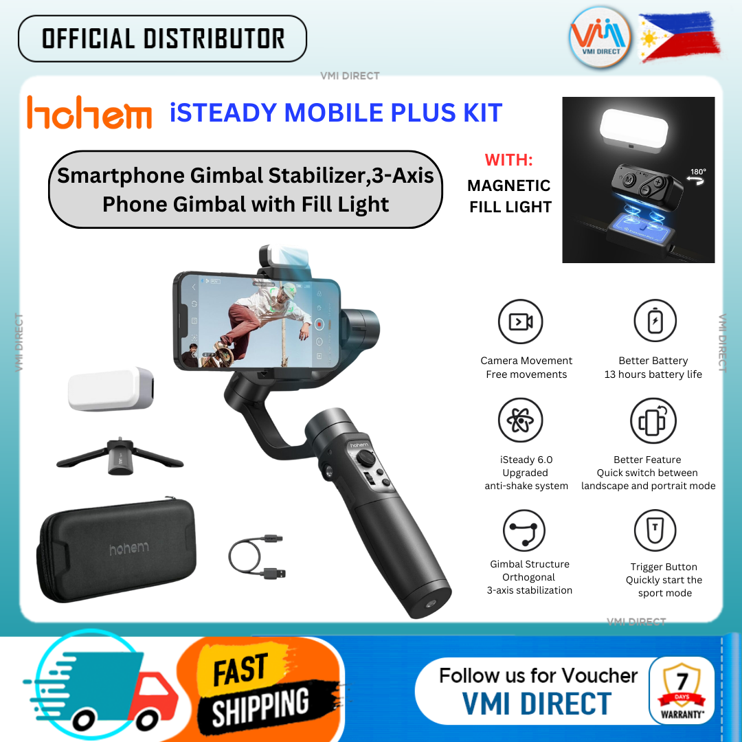 Hohem iSteady Mobile Plus gimbal with smartphone stabilizer and magnetic fill light for smooth video recording