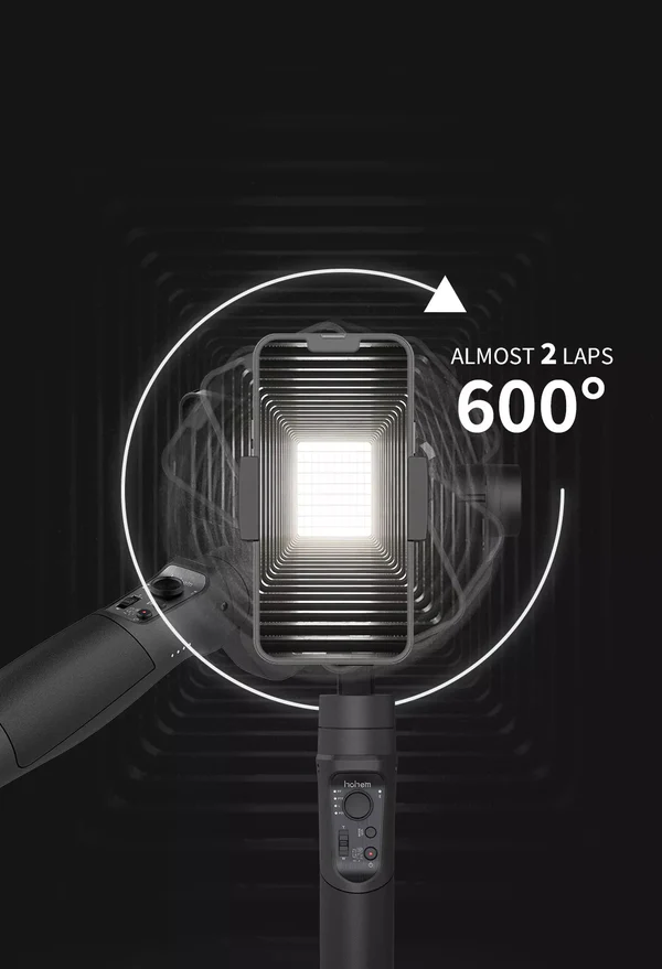 Hohem iSteady Mobile Plus gimbal with adjustable light and rotation features for enhanced smartphone videography