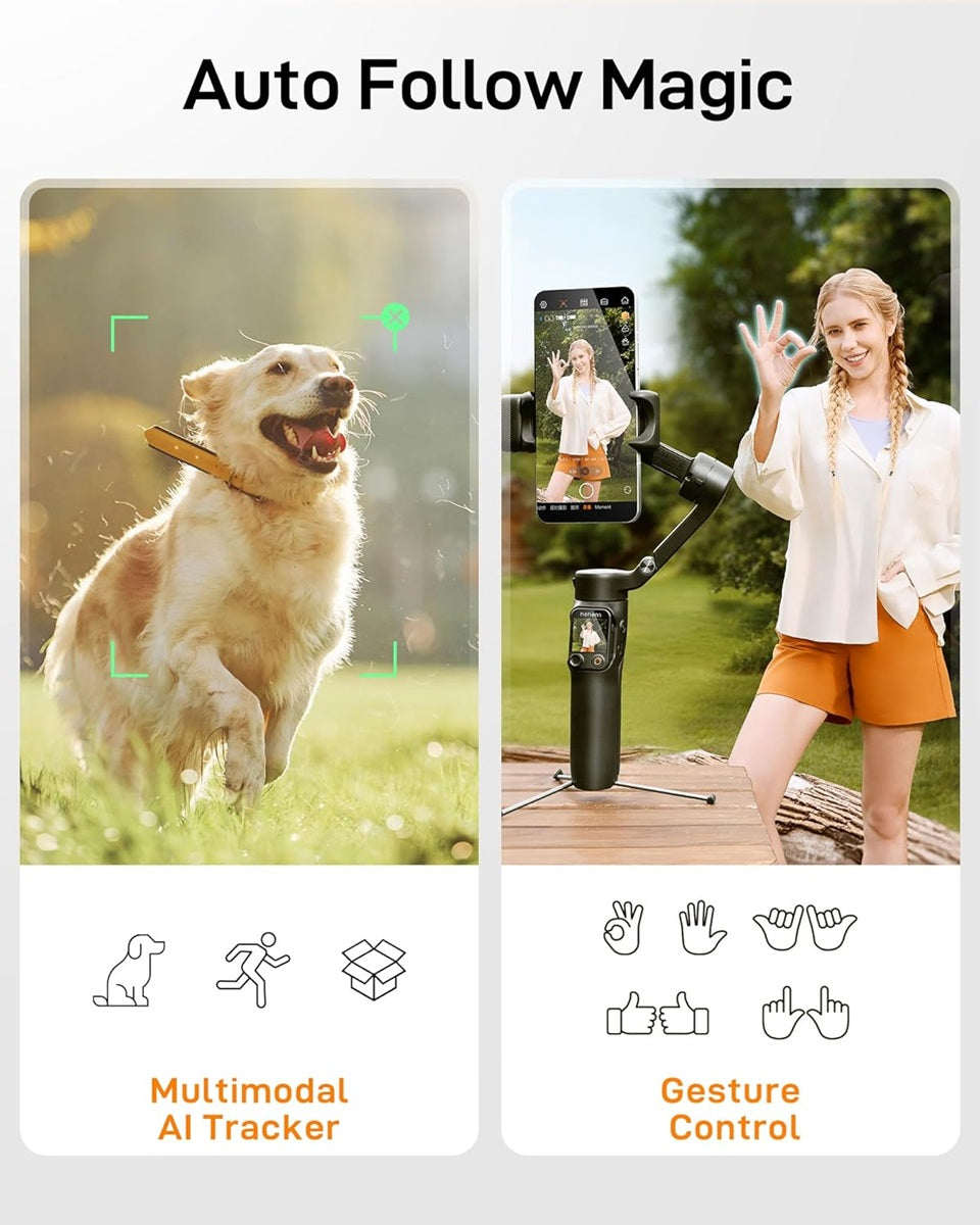 Hohem iSteady V3 Ultra AI tracking gimbal for smartphones with adjustable stand and accessories