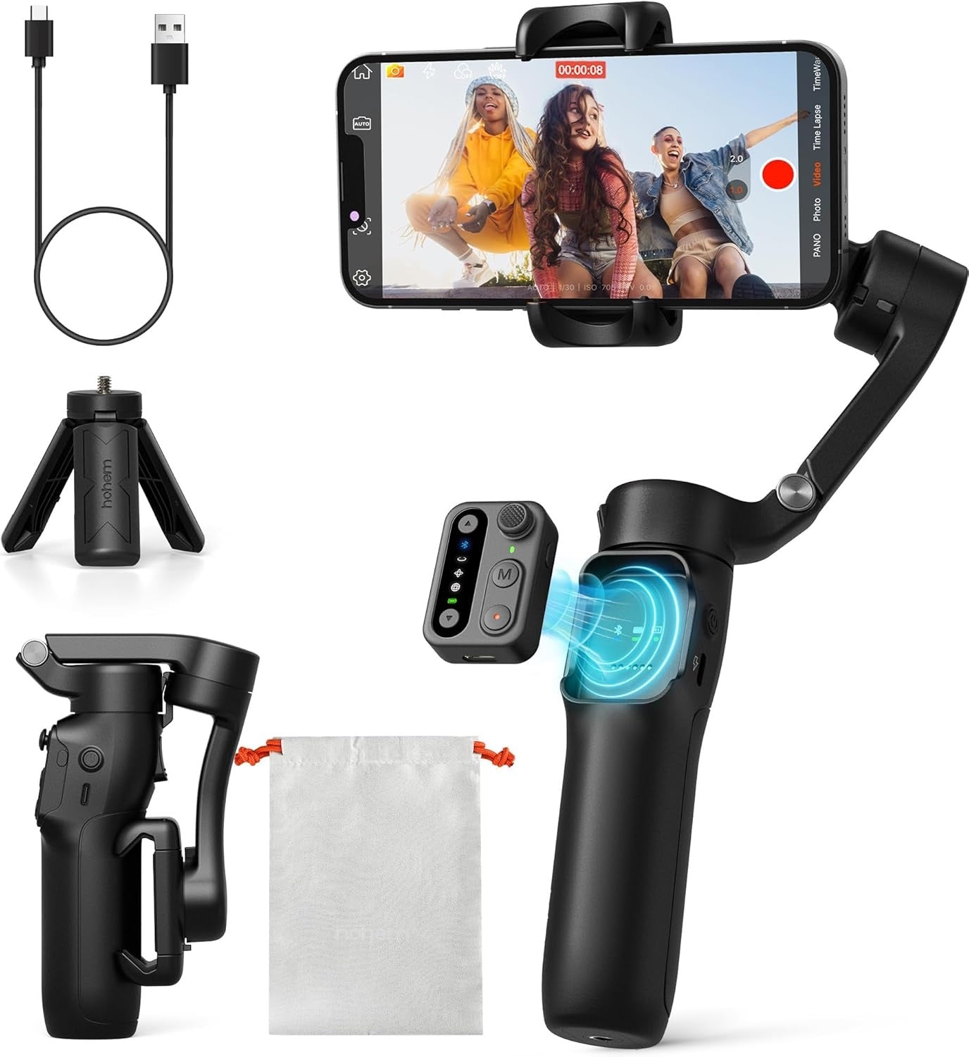 Hohem iSteady X3 SE for vlogging with accessories including tripod, remote, and USB cable
