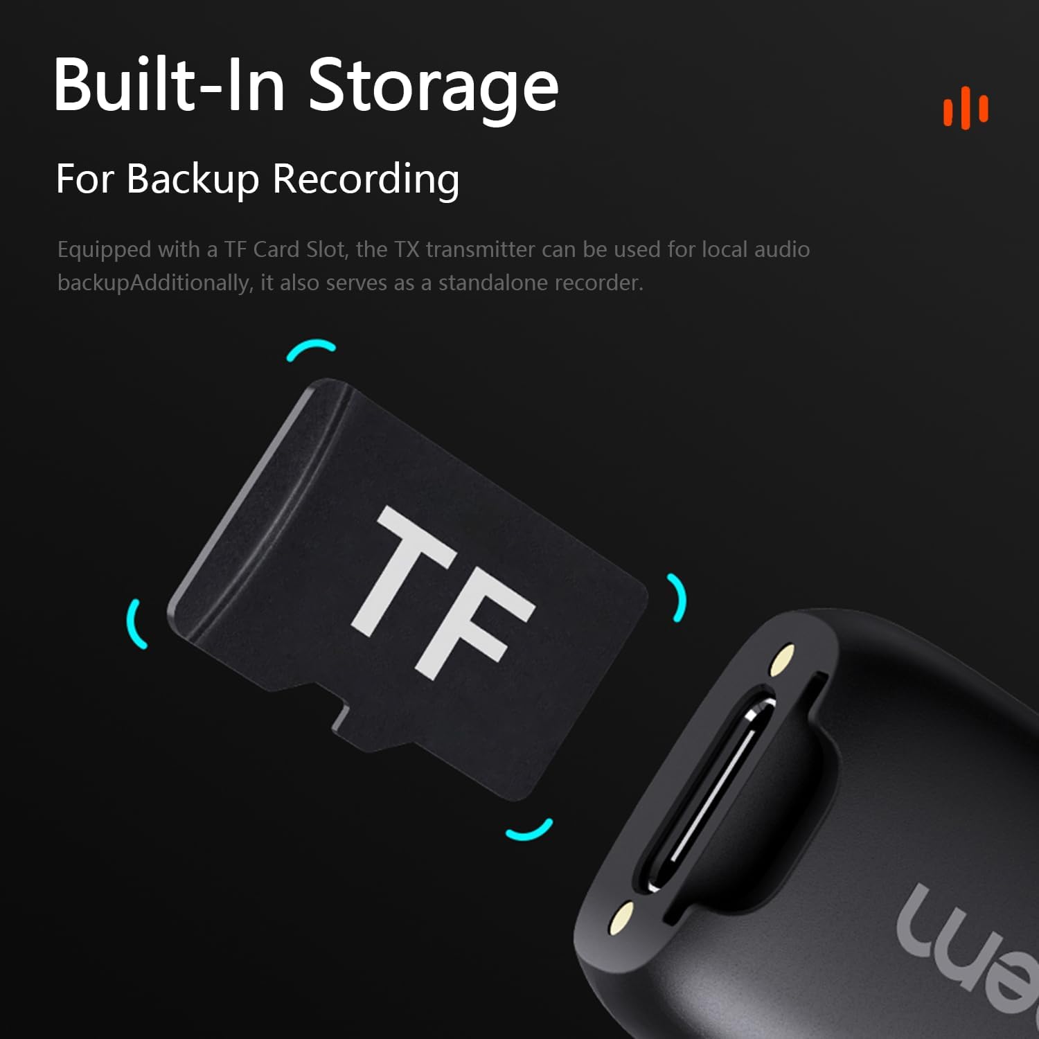 Hohem wireless Lavalier microphone with built-in storage and TF card slot for easy audio backup