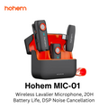 Hohem wireless Lavalier microphone in charging case with 20H battery life and DSP noise cancellation