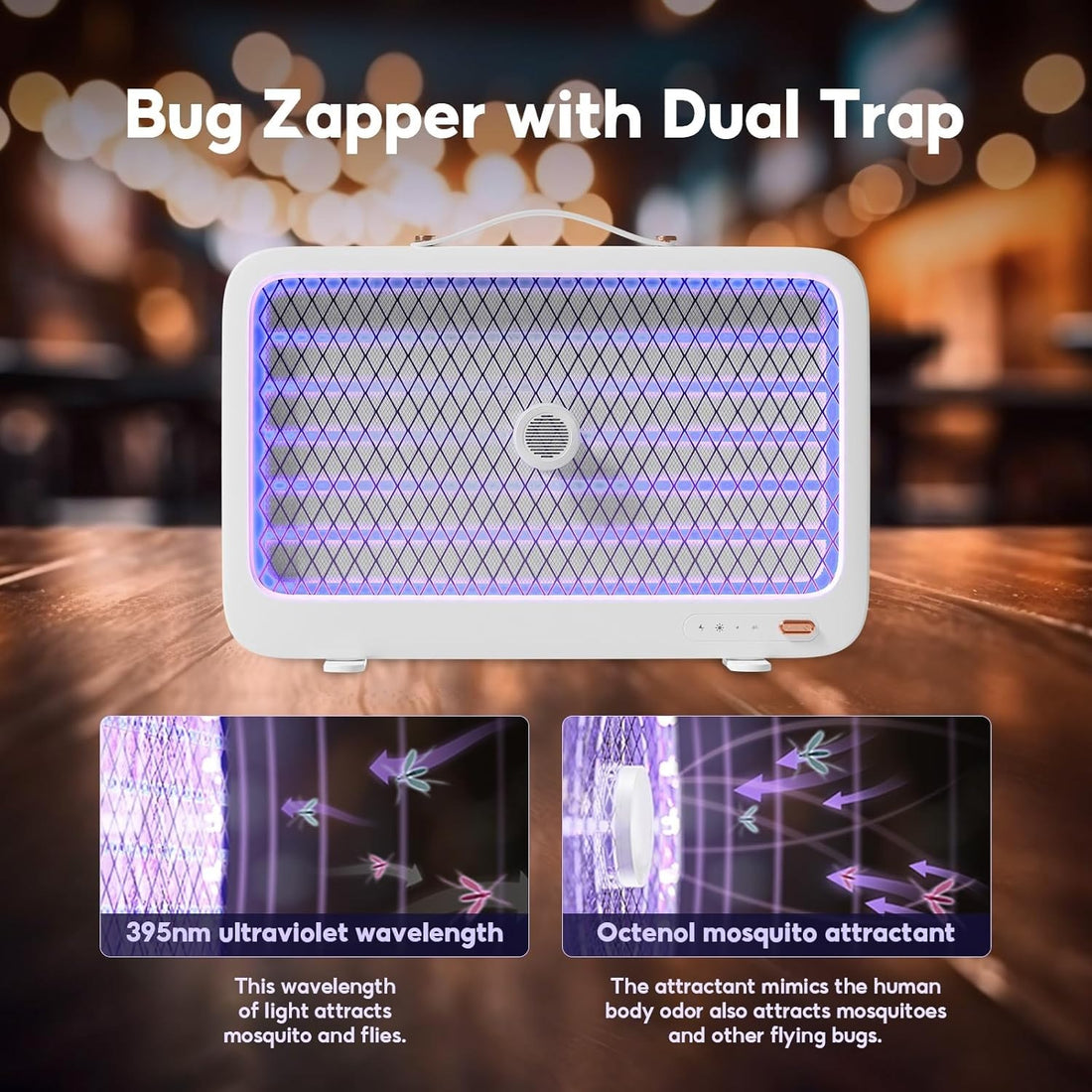 Indoor mosquito killer rechargeable lamp with UV light and safety grid for effective bug elimination