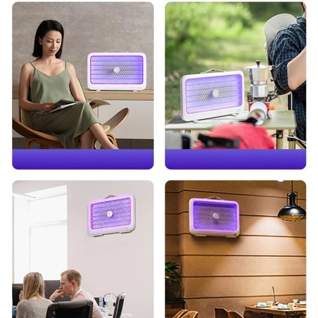 Indoor mosquito killer rechargeable lamp in use in various settings for effective pest control