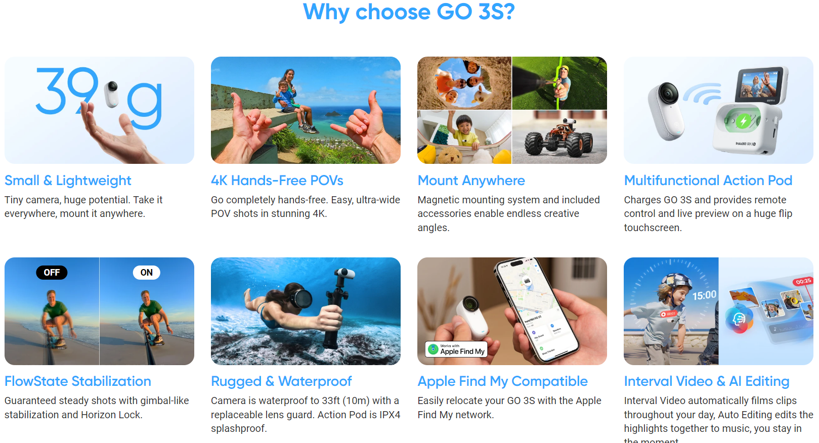 VMIDirect 4K Tiny Waterproof Action Camera with versatile mounting options and FlowState Stabilization