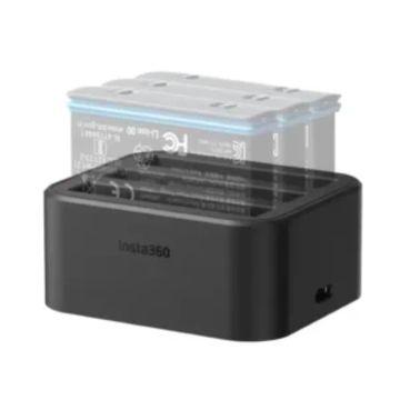 Insta360 Dual Battery Charger for quick charging of camera batteries, compact design for portability