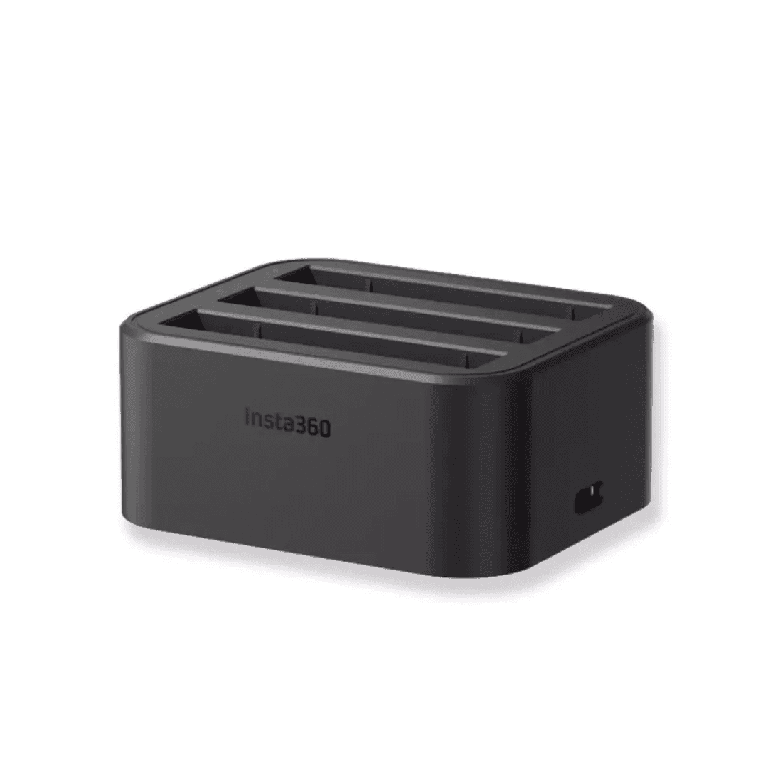 Insta360 Dual Battery Charger for quick charging of camera batteries, compact design for portability