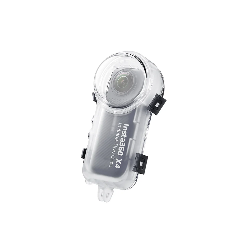 Insta360 X4 Invisible Dive Case submerged in water showcasing its waterproof design and camera protection