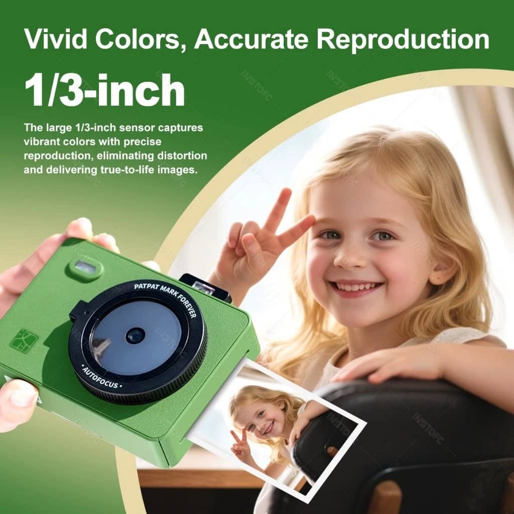VMIDirect Instant Photo Print Camera in Green with 1/3-inch sensor for vibrant image quality