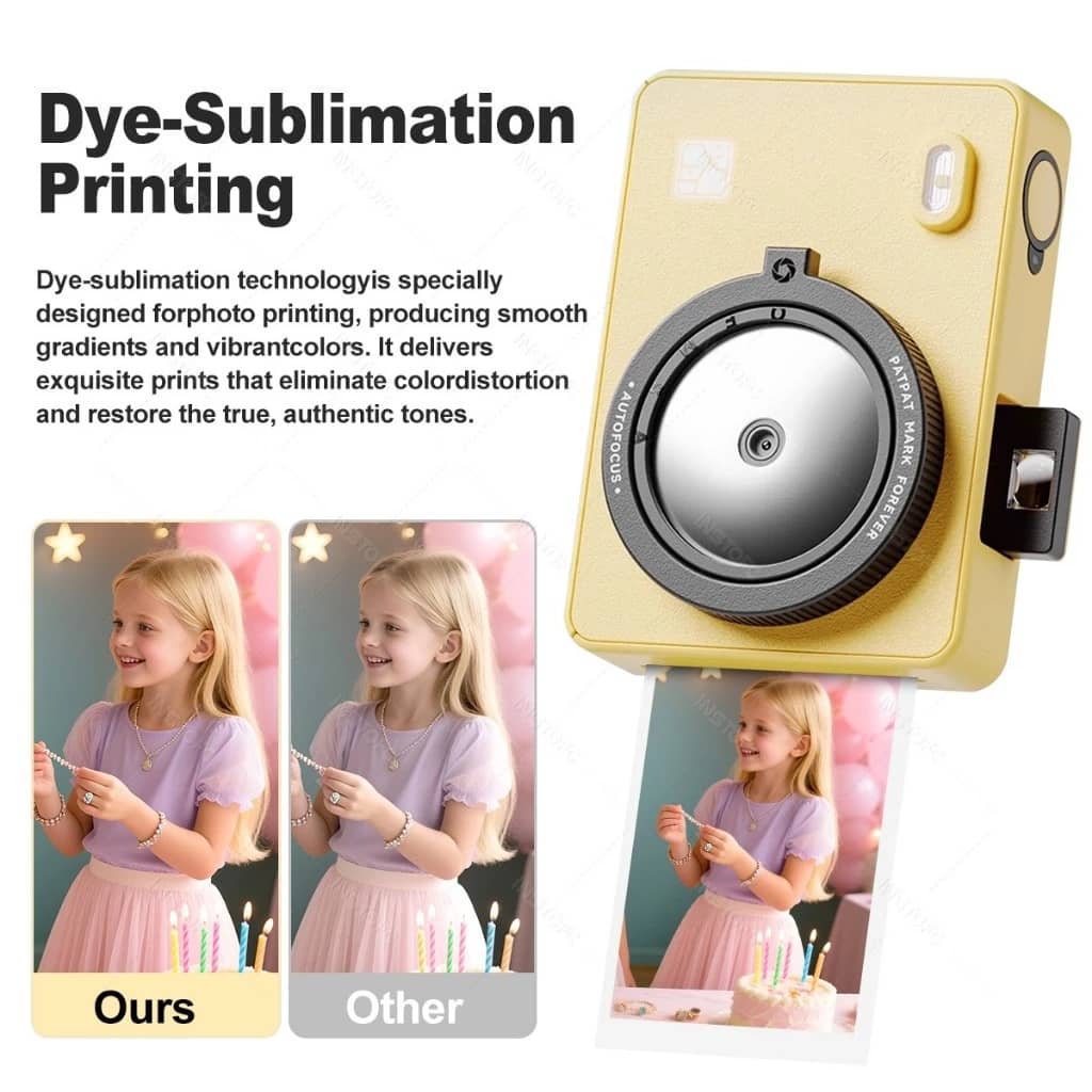 VMIDirect Instant Photo Print Camera in yellow with dye-sublimation printing feature for vibrant photos
