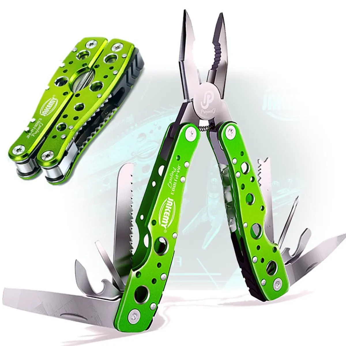 Multifunctional folding pliers with multiple tools and a green design for versatile use