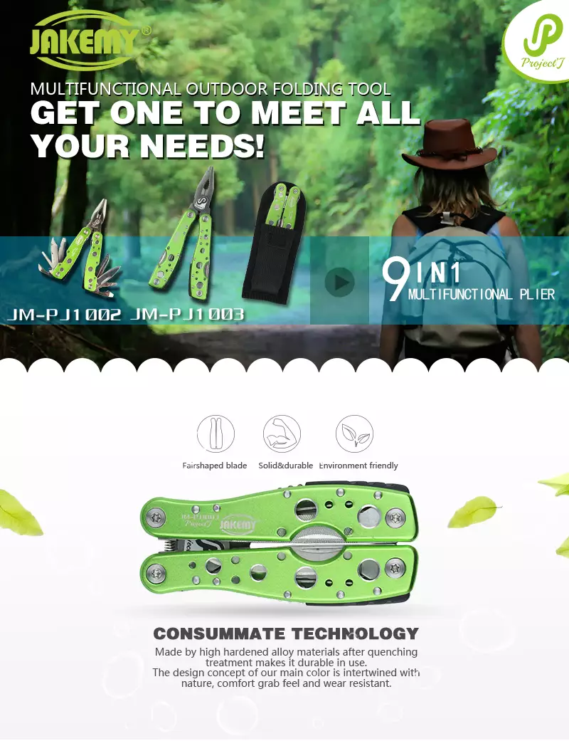 Multifunctional folding pliers with 9 tools for outdoor and daily use