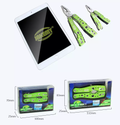 Multifunctional folding pliers set with a variety of tools and a tablet for scale