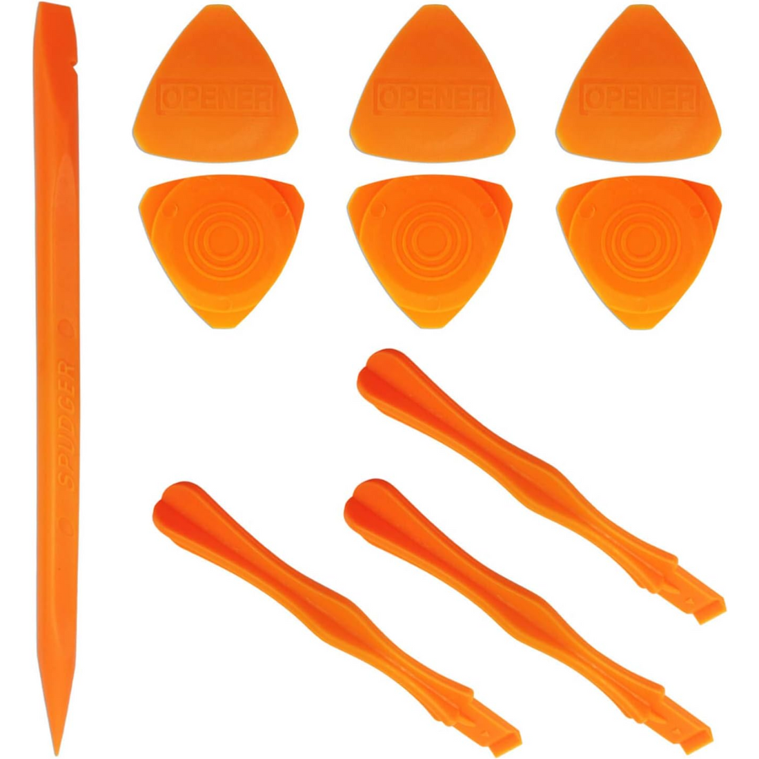 Professional phone repair tool kit with prying tools and opening picks in bright orange