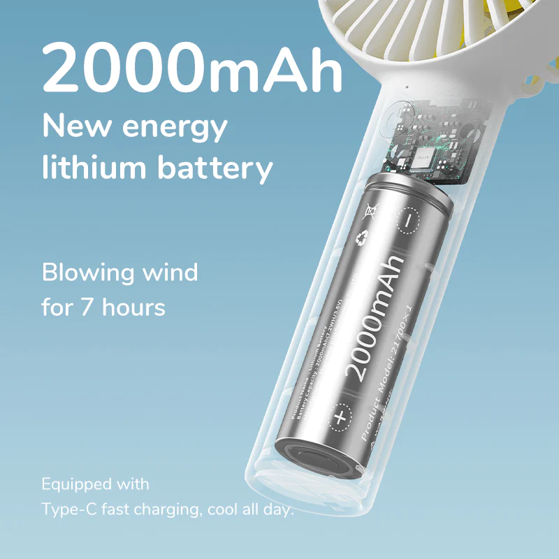FA21 Portable Handheld Fan with 2000mAh Lithium Battery for 7 Hours of Use