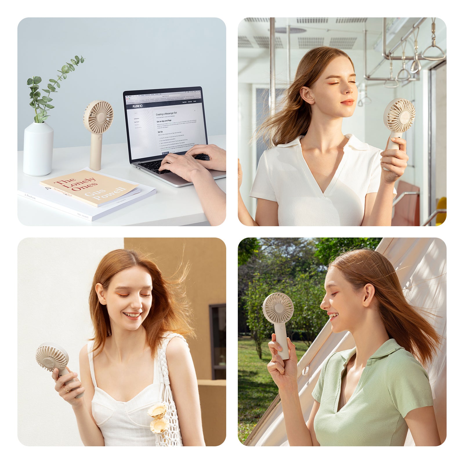 FA21 Portable Handheld Fan in use, perfect for cooling at home, office, and outdoor activities