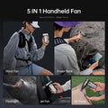 JISULIFE handheld fan 9000mAh with multiple functions like flashlight and power bank features