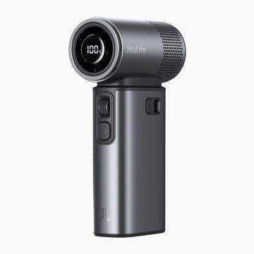 JISULIFE handheld fan 9000mAh with LED display and adjustable speed settings for efficient cooling