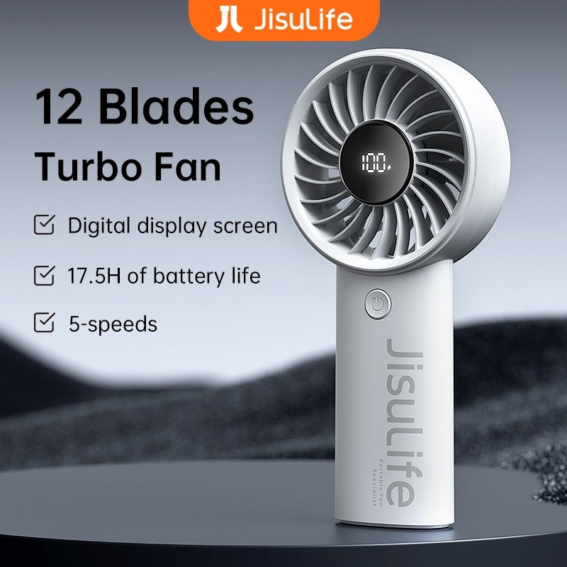 Jisulife life 4 strong wind fan handheld fans in black white and pink with digital display