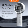 Jisulife life 4 strong wind fan handheld 12 blades turbo fan with digital display and long battery life