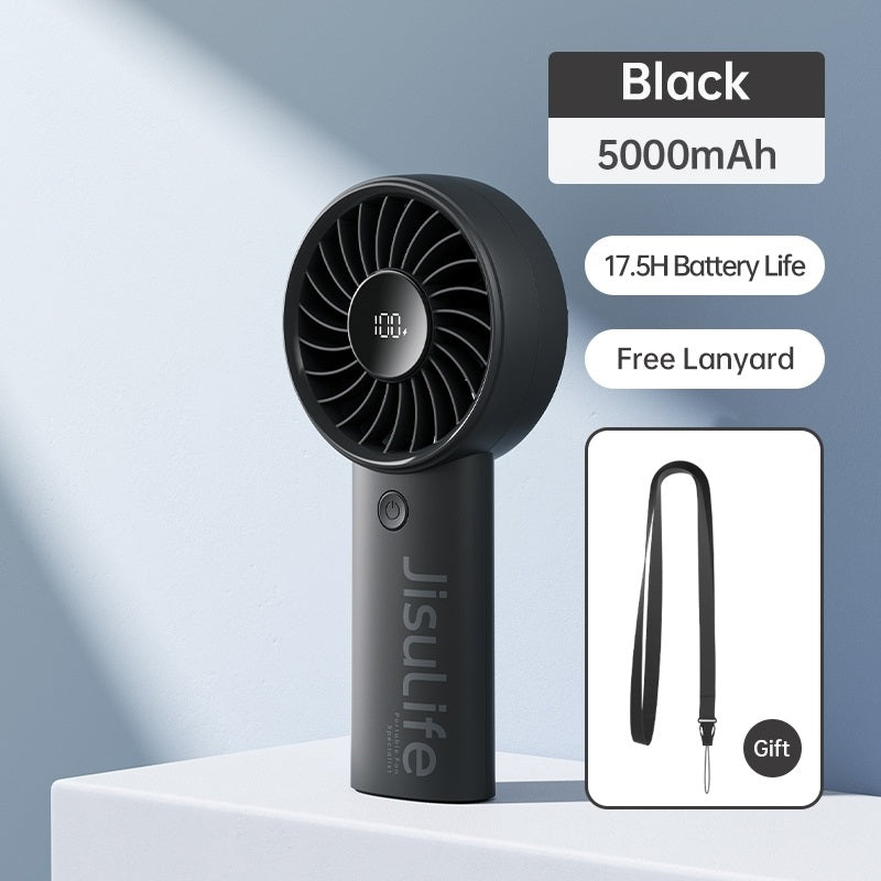 Jisulife life 4 strong wind fan handheld black with 5000mAh battery and free lanyard