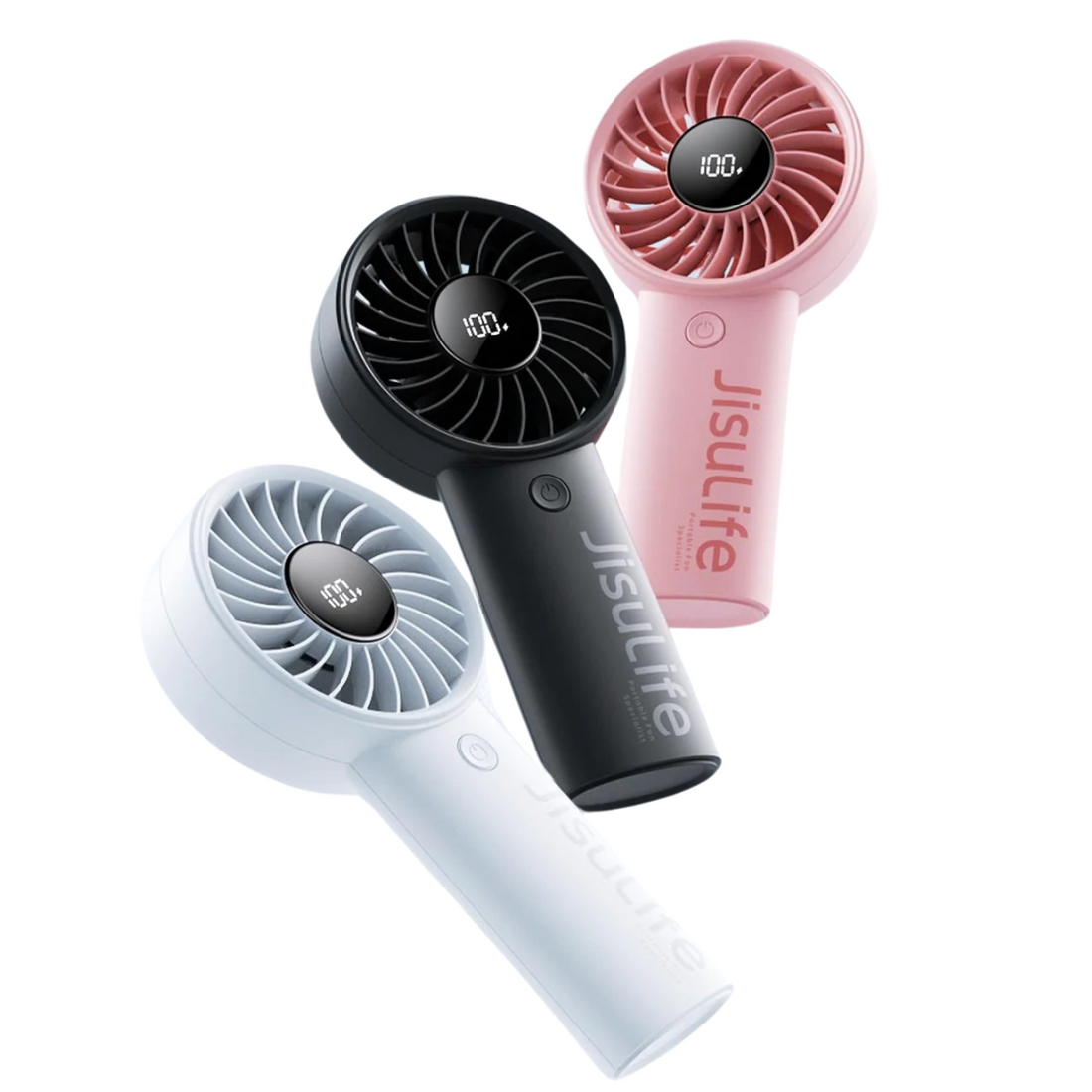 Jisulife life 4 strong wind fan handheld fans in black white and pink with digital display