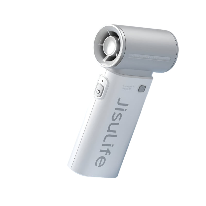 White JISULIFE Life 9 fan handheld portable fan with power button by VMIDirect