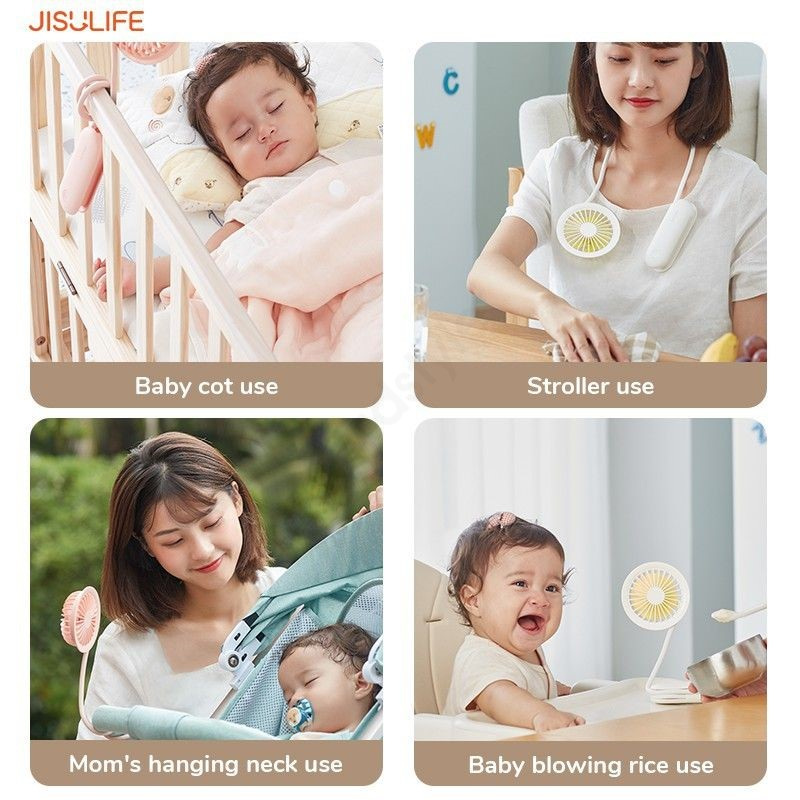 Portable fan USB rechargeable used for baby cot, stroller, mom's hanging neck, and baby blowing rice