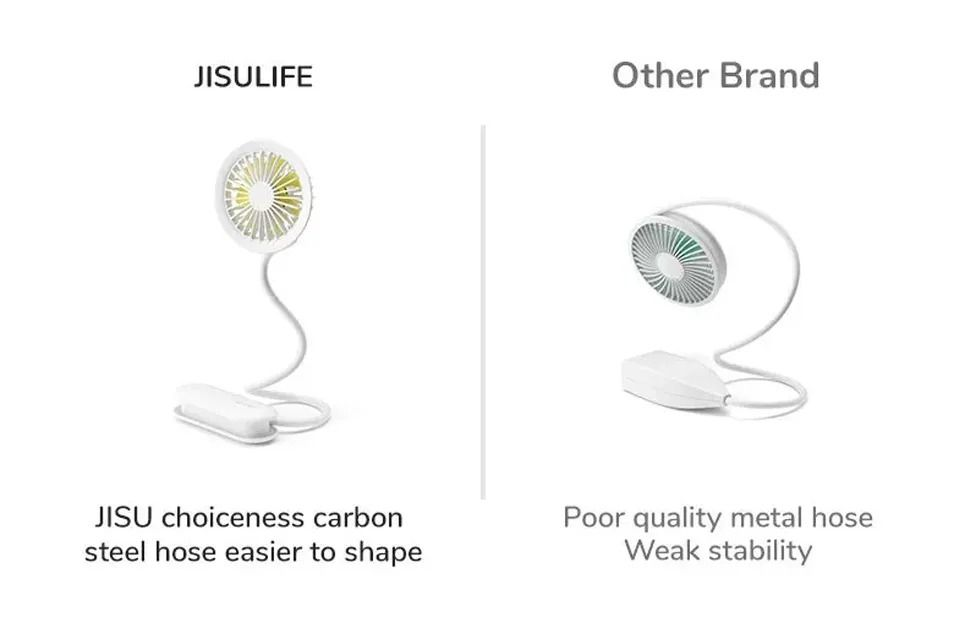 Comparison of VMIDirect handheld mini portable fan USB rechargeable with flexible steel hose versus other brand with metal hose