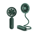Handheld mini portable fan USB rechargeable in green with flexible neck and clip