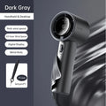 Dark gray portable mini handheld fan with digital display and metal body