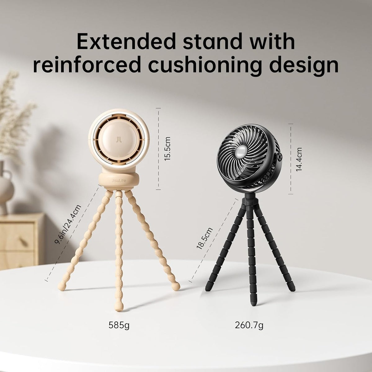 Bladeless stroller fan rechargeable portable desktop fans with extended stand and reinforced cushioning design