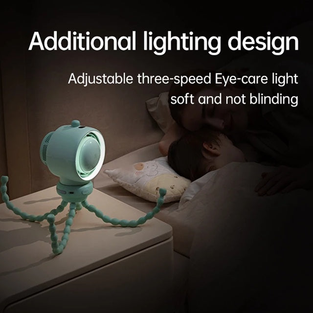 Portable desktop bladeless stroller fan rechargeable with adjustable three-speed eye-care light soft and not blinding