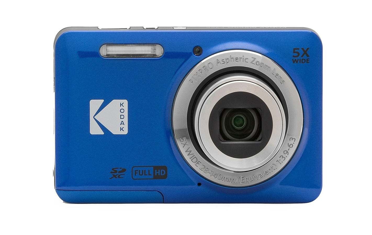Kodak PIXPRO FZ55 Digital Camera in blue, featuring 5X wide lens and Full HD capabilities