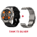 KOSPET TANK T3 rugged smartwatch in silver with orange dial black silicone strap and extra stainless metal band