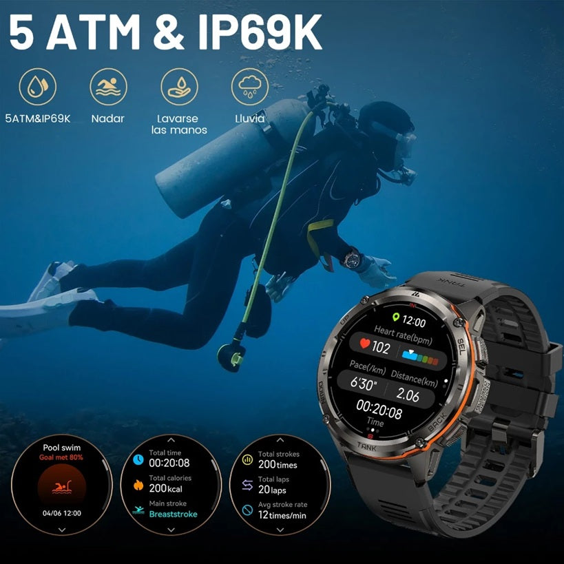 KOSPET T3 Ultra Military Smartwatch with 5 ATM and IP69K water resistance for outdoor activities