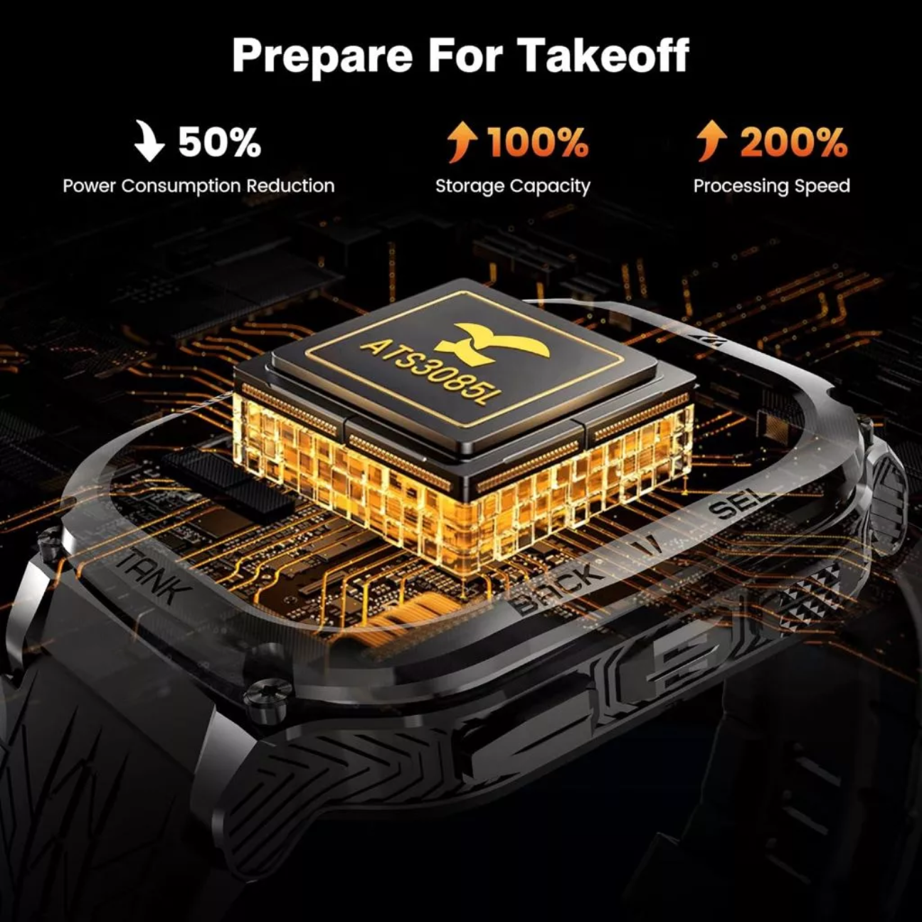 KOSPET Tank M3 rugged smartwatch with advanced processor for enhanced performance and efficiency