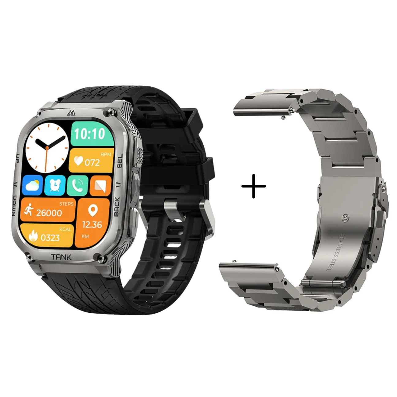 KOSPET Tank M3 rugged smartwatch with customizable straps and fitness tracking features