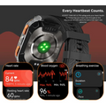KOSPET Tank M3 Ultra Smartwatch displaying heart rate, blood oxygen, and breathing exercise metrics