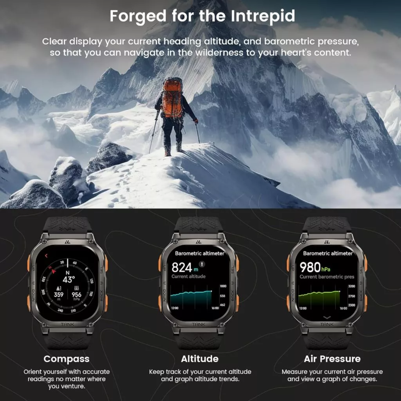 KOSPET Tank M3 Ultra smartwatch special edition with compass, altitude, and air pressure features