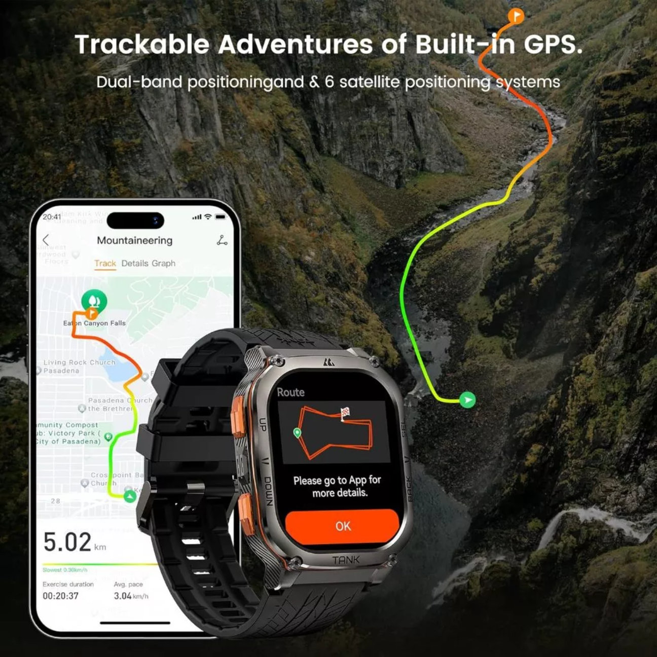 KOSPET Tank M3 Ultra smartwatch special edition showcasing GPS tracking features on a rugged outdoor background