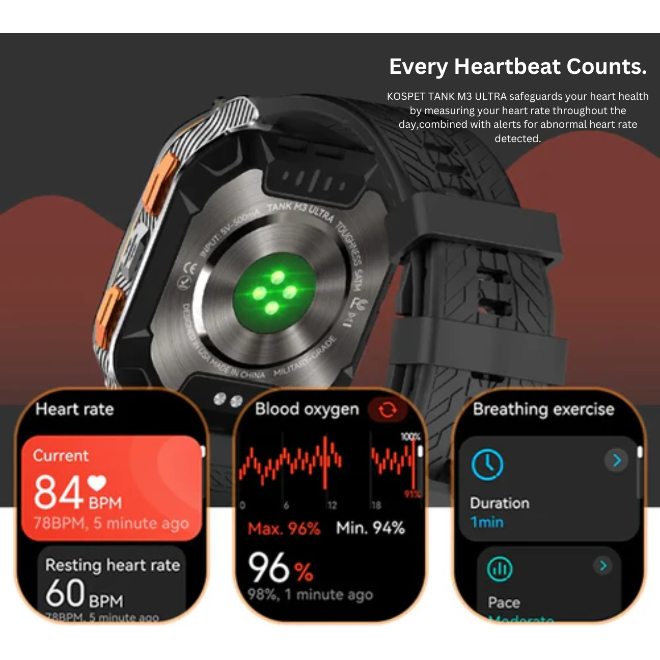KOSPET Tank M3 Ultra smartwatch special edition with heart rate monitoring and oxygen tracking features