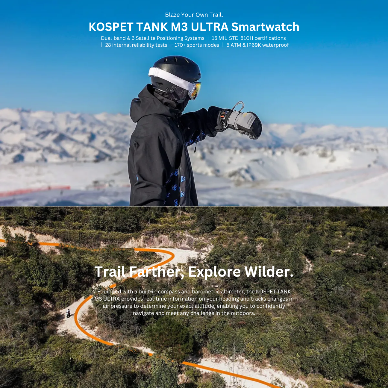 KOSPET Tank M3 Ultra smartwatch special edition with advanced dual-band GPS for outdoor adventures