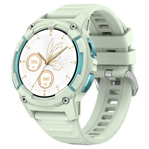 Kospet Tank S2 rugged smartwatch in light green with fitness tracking and durable design