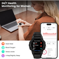 Kospet Tank S2 rugged smartwatch with 24/7 health monitoring features for women, including heart rate and stress levels